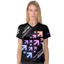 DDR Rainbow Dark Women s V-Neck Sport Mesh Tee View1