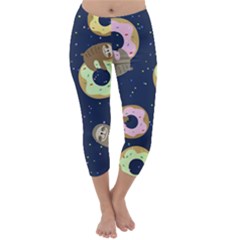 Cute Sloth With Sweet Doughnuts Capri Winter Leggings  by Sobalvarro