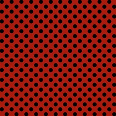 Polka Dots Black On Apple Red Fabric by FashionBoulevard