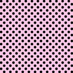 Polka Dots Black On Blush Pink Fabric by FashionBoulevard