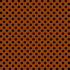Polka Dots Black On Burnt Orange Fabric by FashionBoulevard