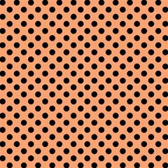 Polka Dots Black On Cantaloupe Orange Fabric by FashionBoulevard
