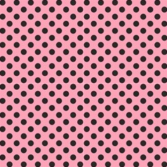 Polka Dots Black On Flamingo Pink Fabric by FashionBoulevard