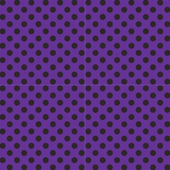 Polka Dots Black On Imperial Purple Fabric by FashionBoulevard