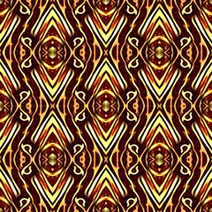 Yellow Brown Ethnic Ornament, Decorative Abstract Pattern by FloraaplusDesign