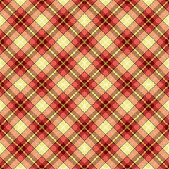 Tartan, Yellow Coral Plaid, Ornamental Diagonal Pattern by FloraaplusDesign