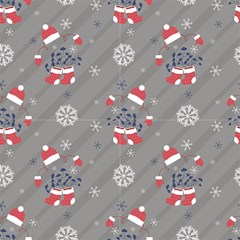 Christmas Pattern On A Gray Striped Diagonal Background  by FloraaplusDesign