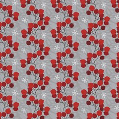 Winter Red Berries On A Gray Ornamental Background  by FloraaplusDesign
