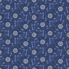 Winter Branches And Snowflakes On A Blue Background  by FloraaplusDesign