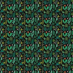 Exotic Leaves Black Green Pattern Fabric by lujastyles
