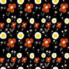 Daisy Flowers Red White Yellow Black   by Mazipoodles
