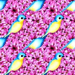 Pink Flowers And Birds by GardenOfOphir