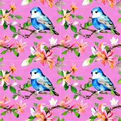 Birds And Spring Flowers Pattern by GardenOfOphir