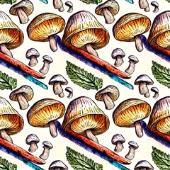 Mushroom Nature Design Fabric by GardenOfOphir