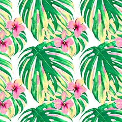 Watercolor Tropical Flowers And Leaves by GardenOfOphir