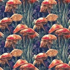 Winter Mushroom Fabric by GardenOfOphir