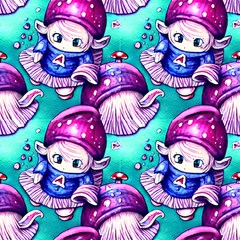 Gnome Mushroom Mycology Fabric by GardenOfOphir