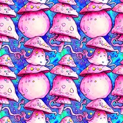 Pink Mushroom Hunter s Cottagecore Fabric by GardenOfOphir