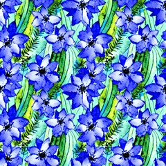 Blue Green Floral Fabric by DinkovaArt