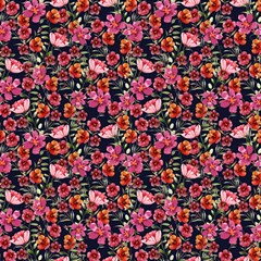 Red Flowers Garden 2 Fabric by DinkovaArt