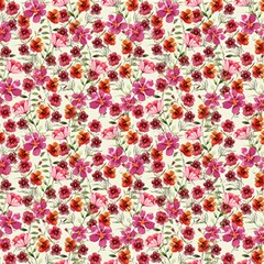 Red Flowers Garden 2 Fabric by DinkovaArt
