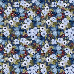 Charming Blue Flowers Fabric by DinkovaArt