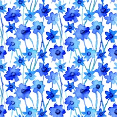 Blue Borage Fabric by DinkovaArt