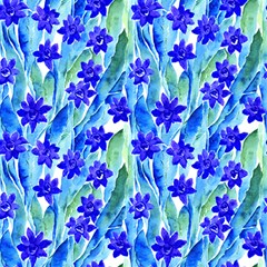 Blue Borage Flowers Fabric by DinkovaArt