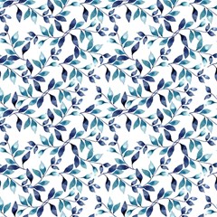 Blue Leaves 2 Fabric by DinkovaArt
