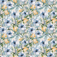 Blue Yellow Roses Fabric by DinkovaArt