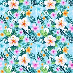 Tropical Flowers With White Dhari On Fabric by DeadlyFabricShop2024