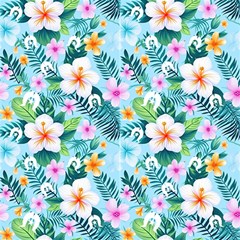 Tropical Flowers With White Dhari On Fabric by DeadlyFabricShop2024